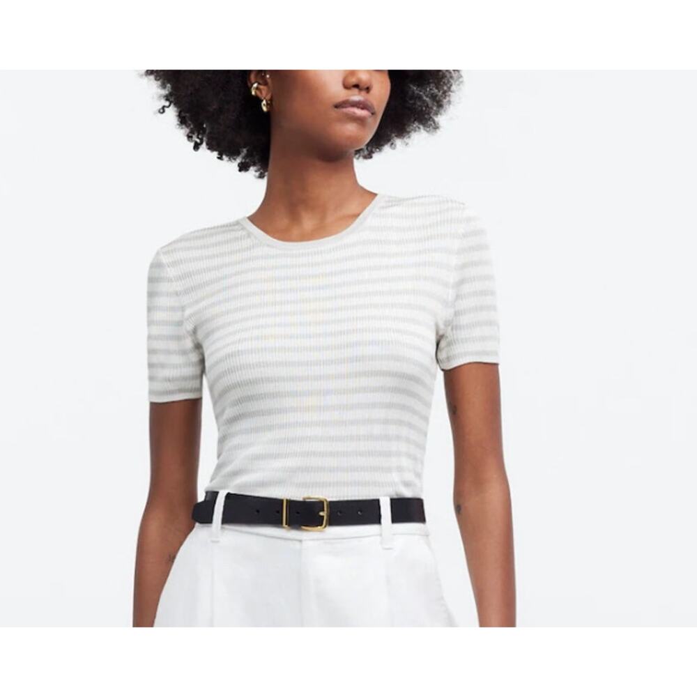 Madewell Women's Micro-Rib Slinky Slim Fit Striped Sweater Tee S Small New